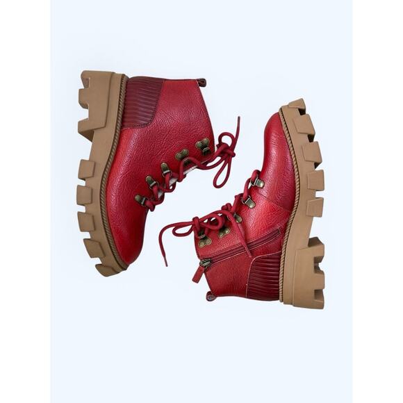Kelsi Dagger Brooklyn Shoes Red Lace Up Lug Sole Ankle Combat Boots sz 5.5 M EUC - Picture 8 of 12